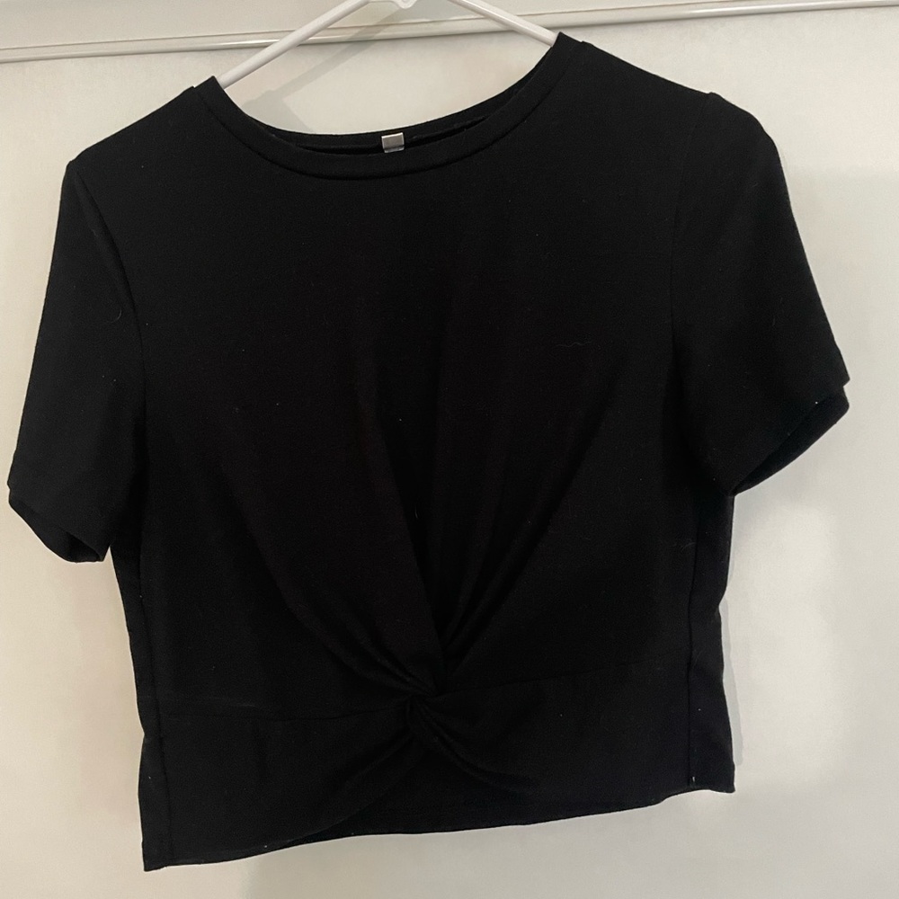 Black crop top with faux knot detail